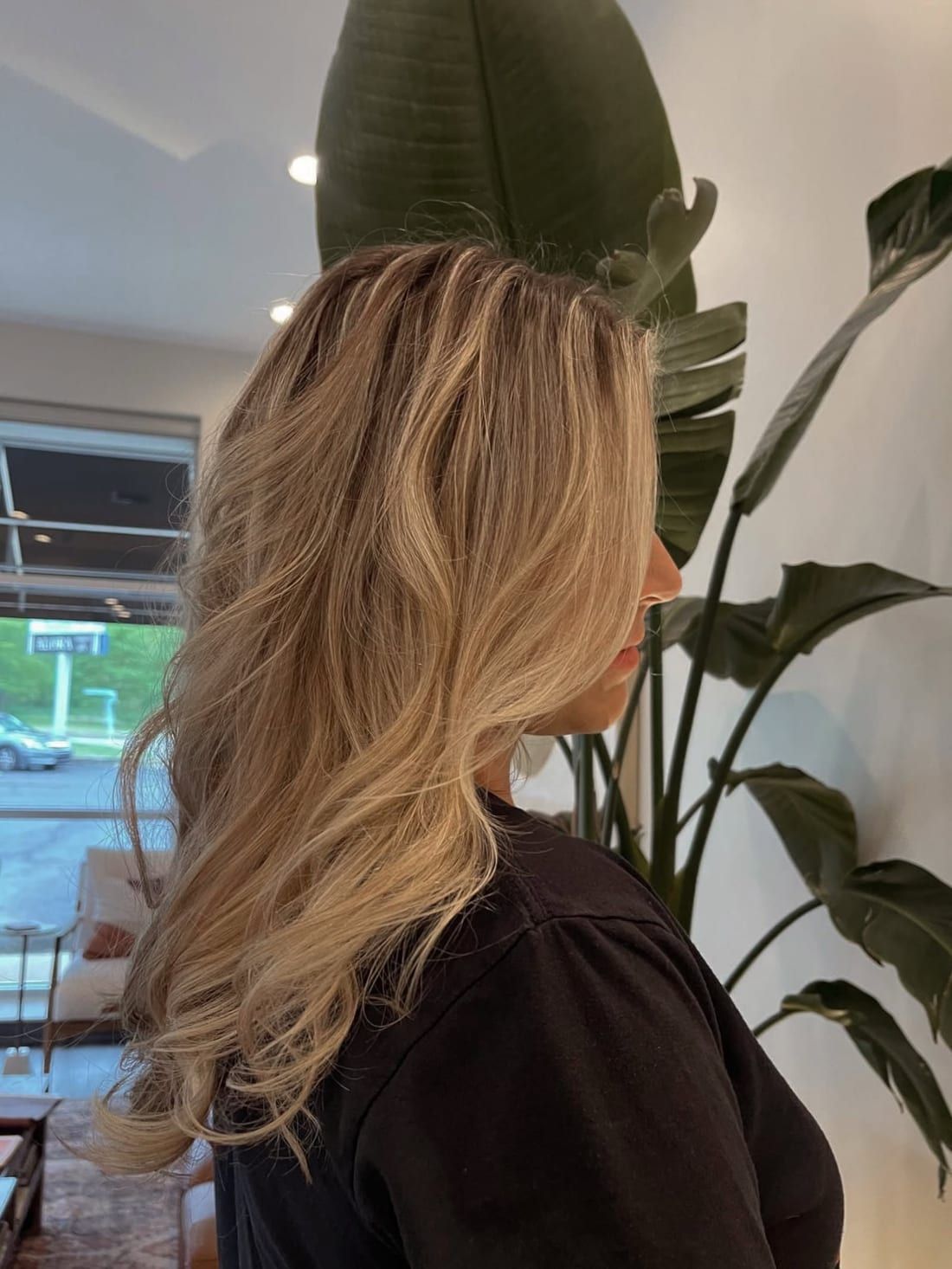 Golden blonde with beachy waves, colored at Alora Salon in Robinson Township, Pittsburgh