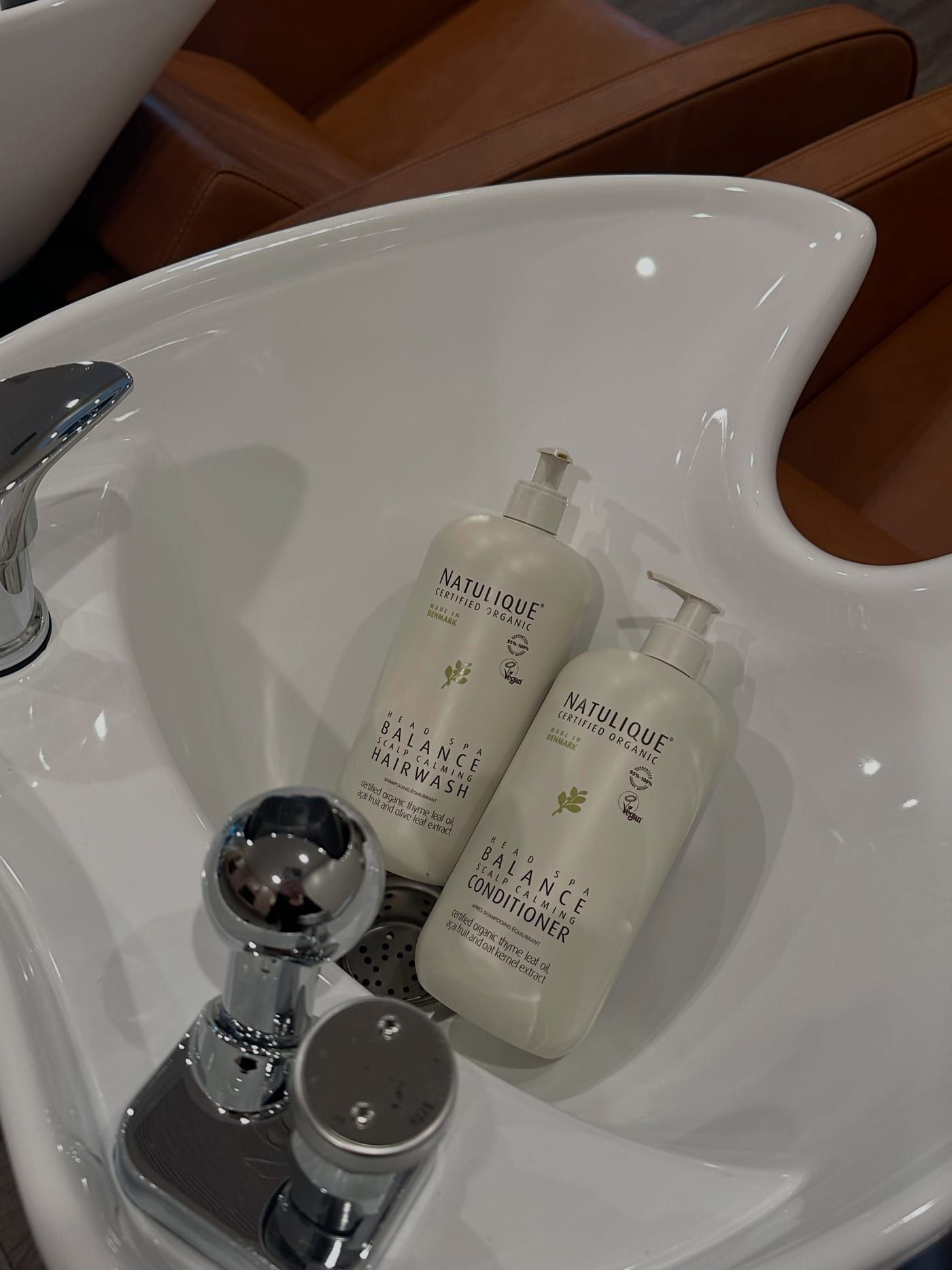 NATULIQUE Head Spa Balance hairwash and conditioner at the basin at Alora Salon & Wellness Spa, Pittsburgh